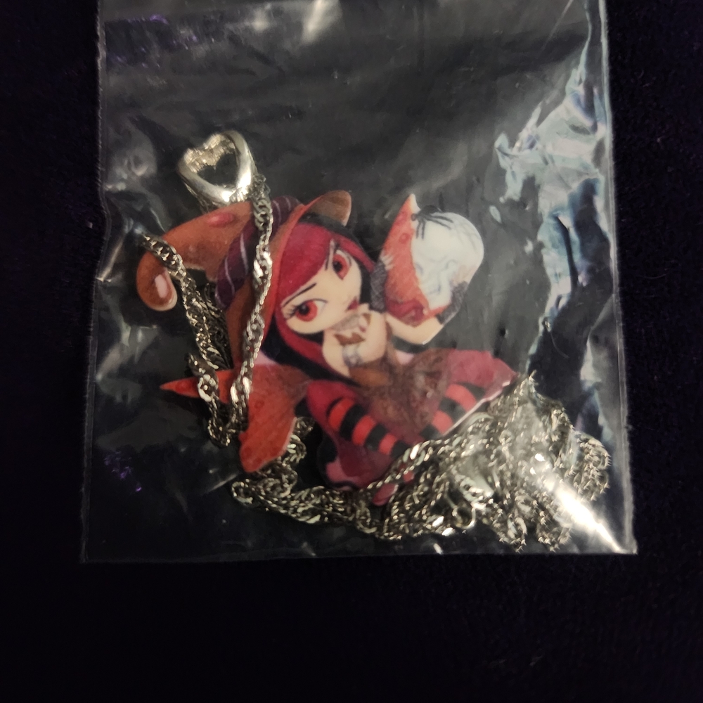 Brand New, Adorable, Acrylic, Red and Black, Goth Witch Fairy, Pendant Necklace - Picture 2 of 7